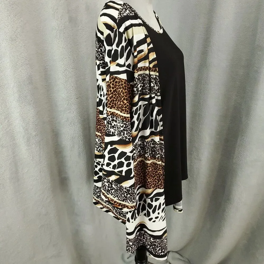 Serengeti Blouse Womens XL Animal Print Cardigan with Attached Tank Stretchy - Picture 11 of 13